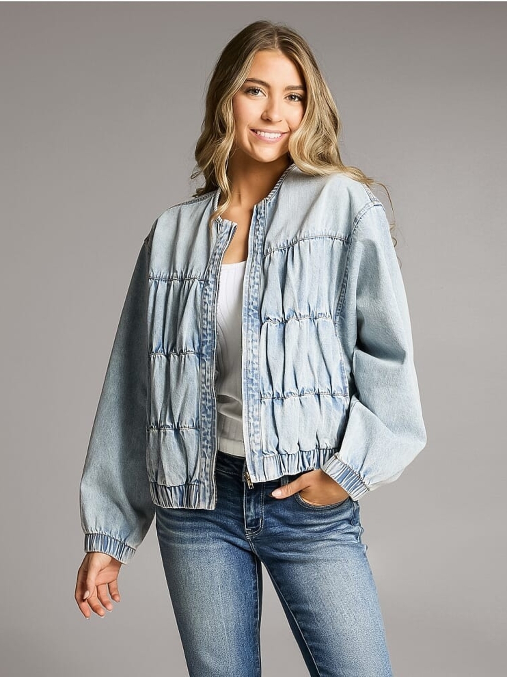 BKE Light Blue Denim Bomber Jacket